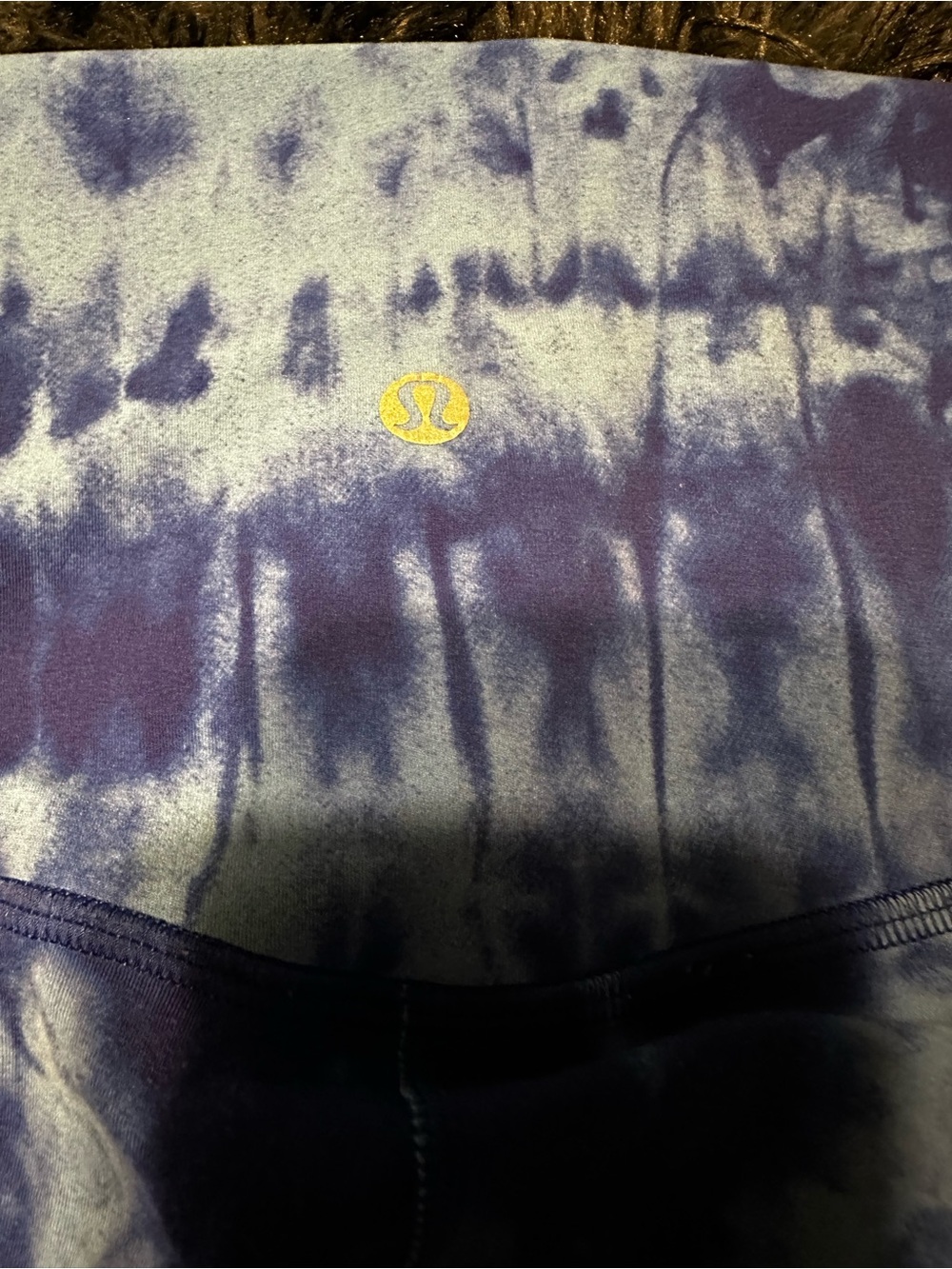 lululemon athletica navy and light blue tie-dye leggings with gold logo